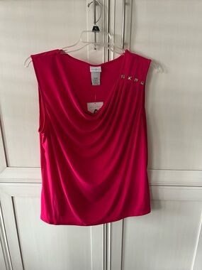 Jaclyn Smith Hot Pink Sleeveless Drape Neck Camisole with Gold Studs